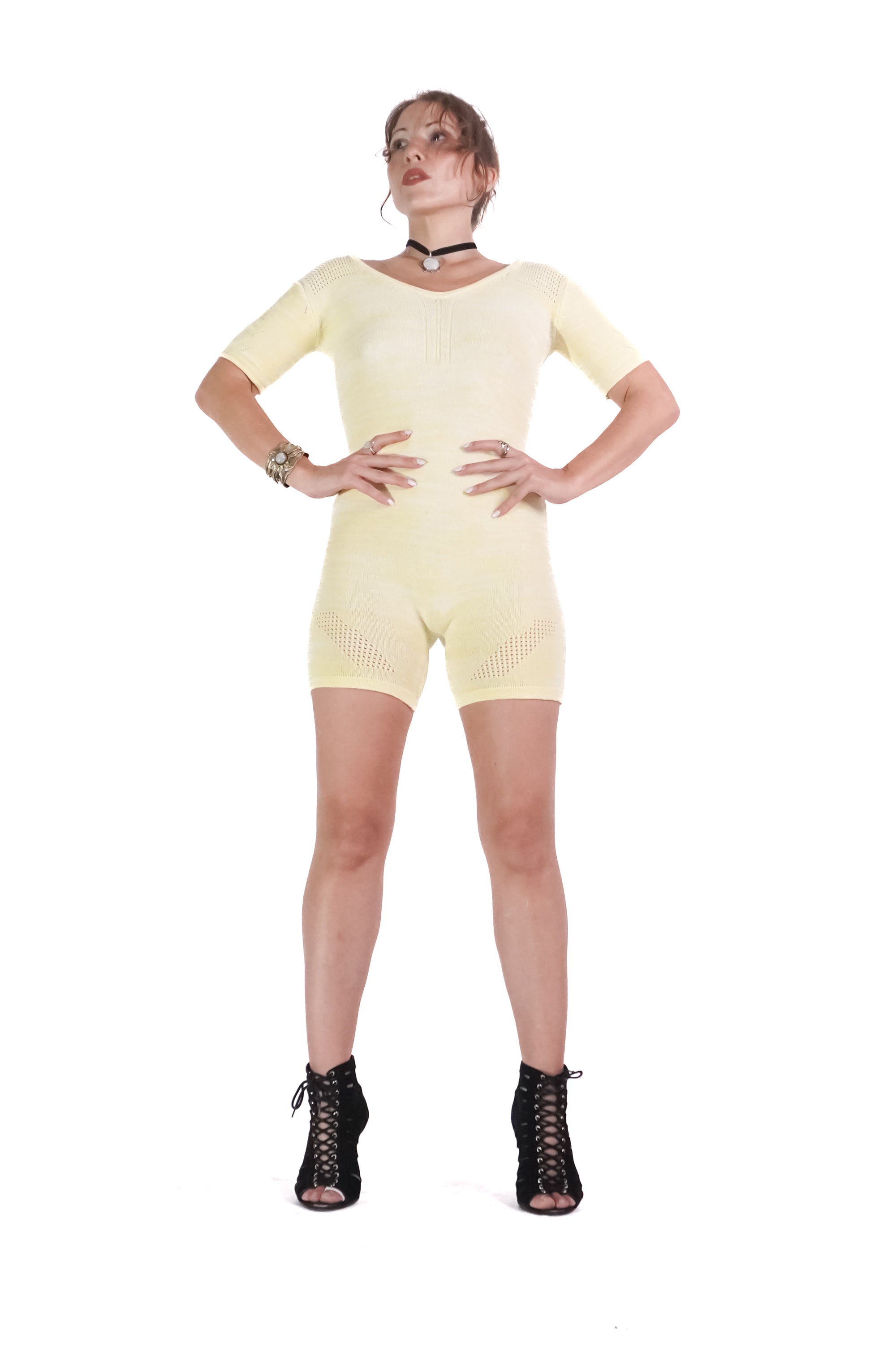 Kelle Scoop Neck Jumpsuit in Canary and Cream