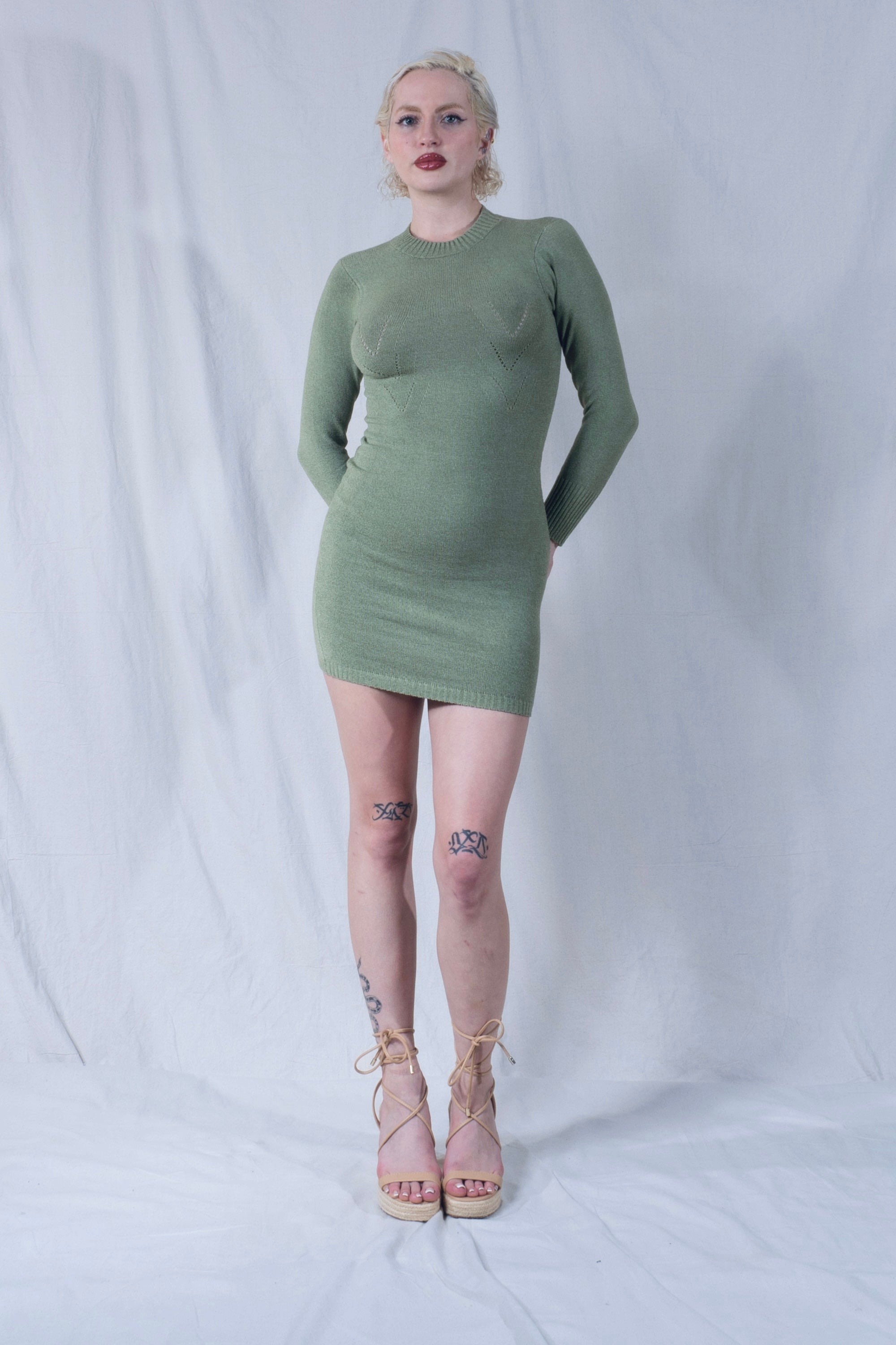 Pima Pontille Long Sleeve Mini Dress in Sage