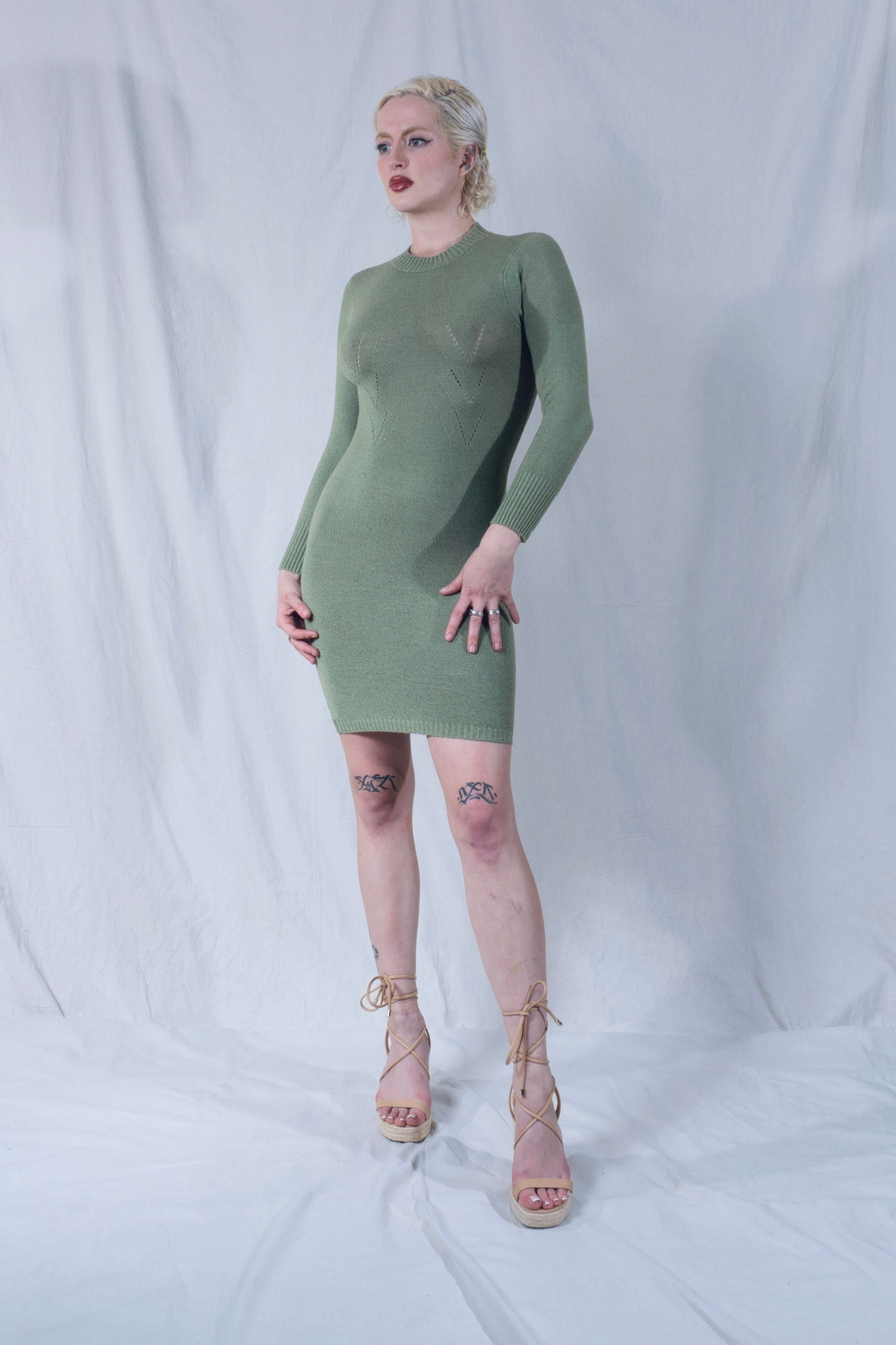 Pima Pontille Long Sleeve Mini Dress in Sage