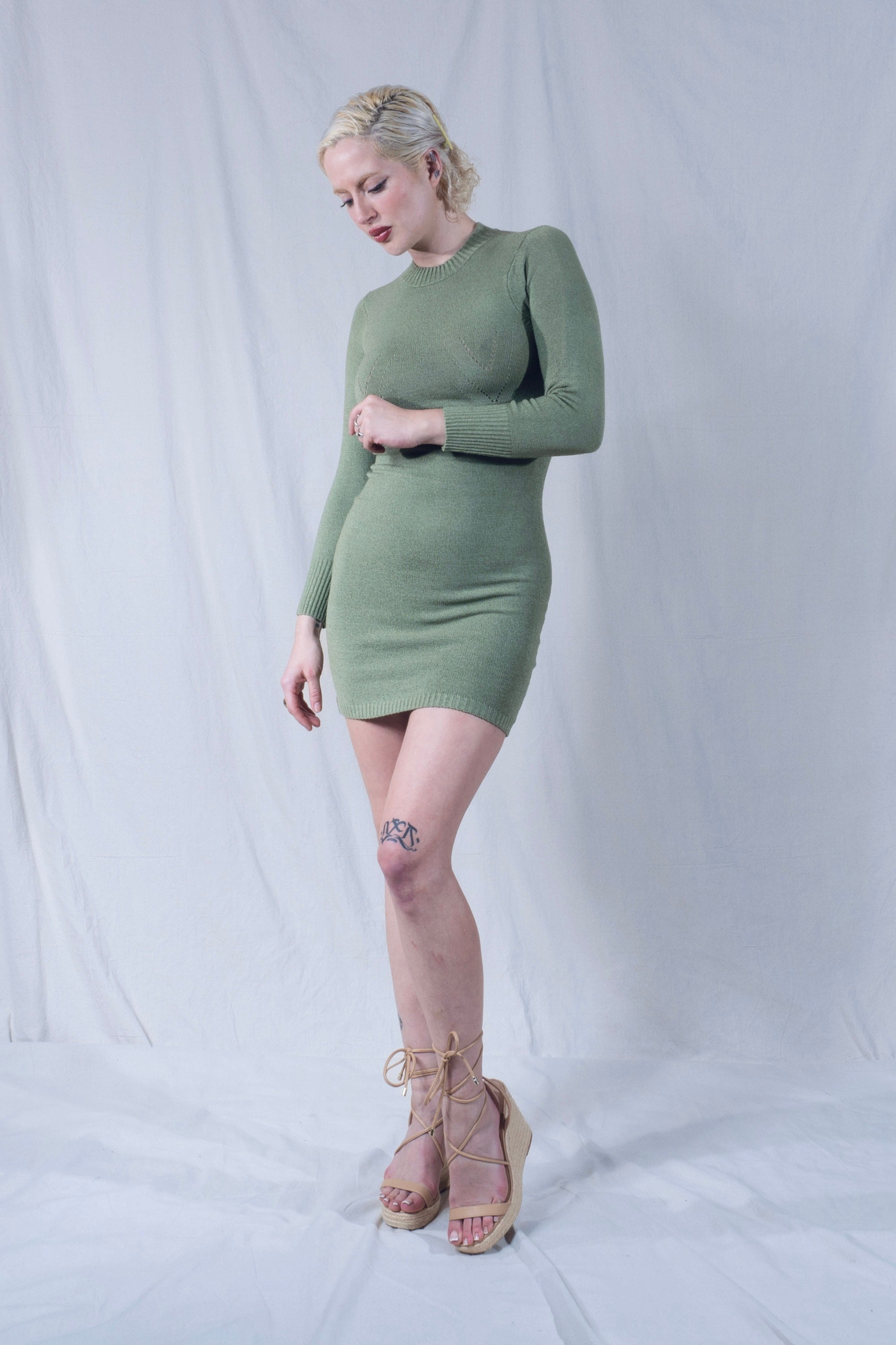 Pima Pontille Long Sleeve Mini Dress in Sage