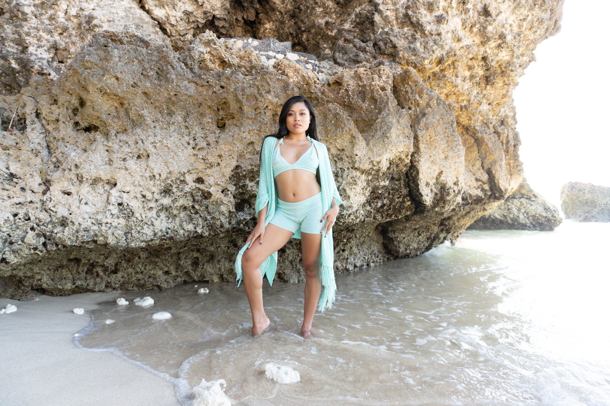 Ari Bikini Top in Baby Blue and White