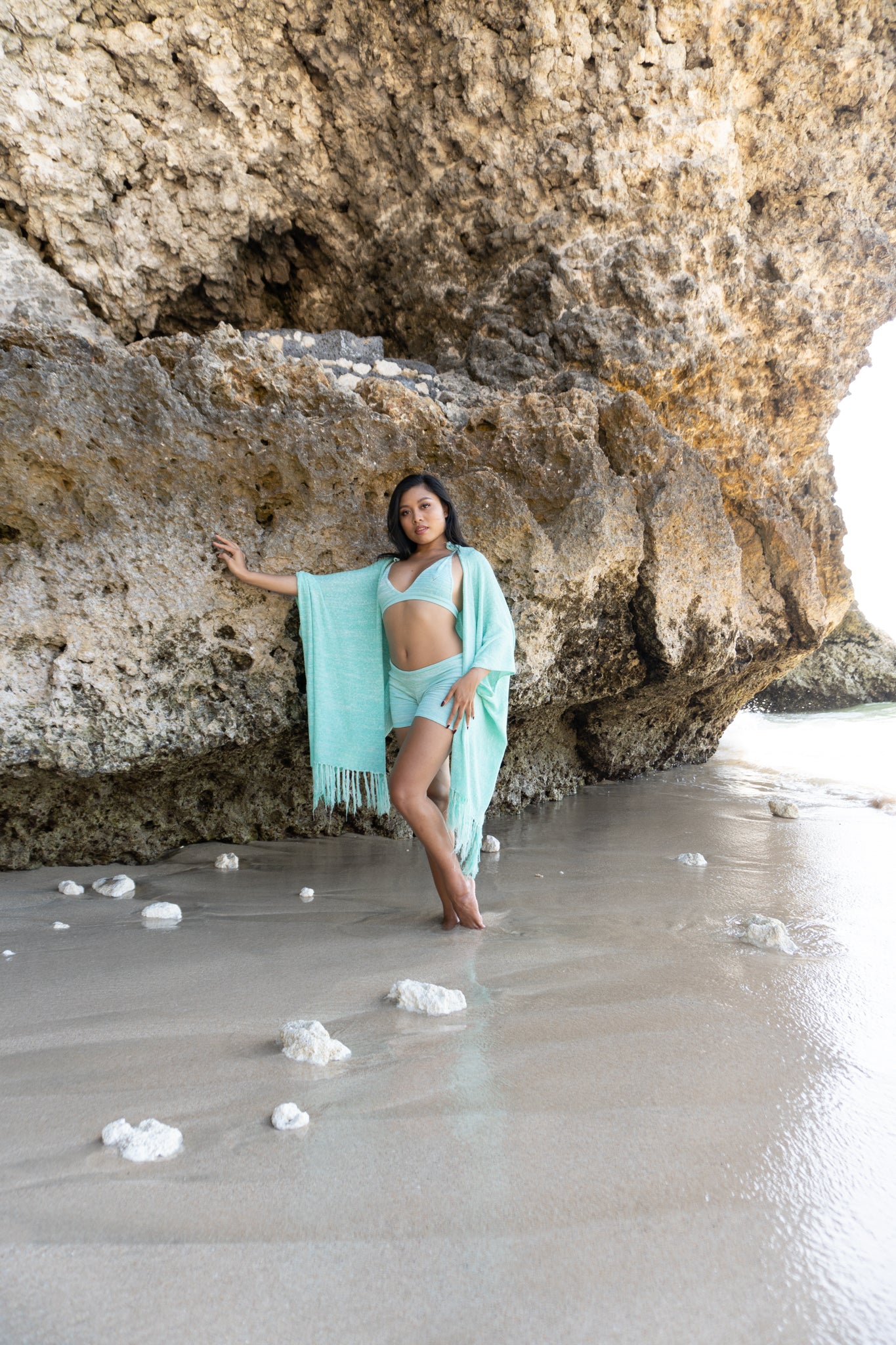 Ari Bikini Top in Baby Blue and White