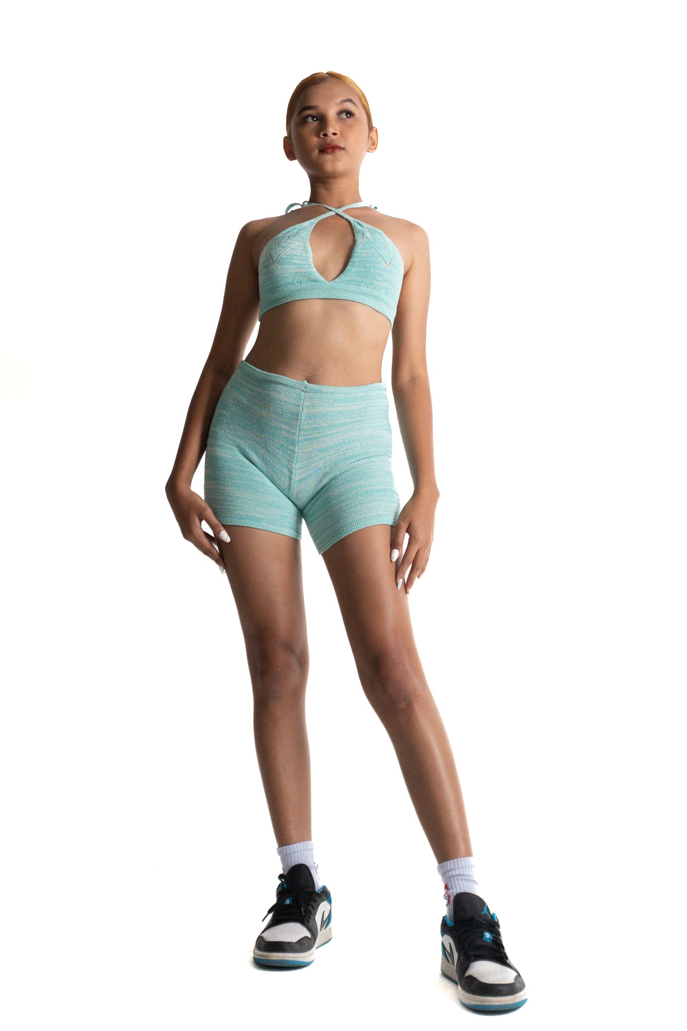 Nora Biker Shorts 11 Cm in Baby Blue and White