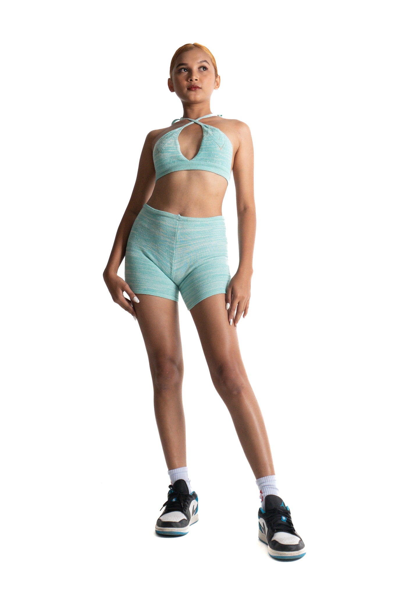 Nora Biker Shorts 11 Cm in Baby Blue and White